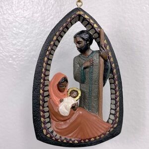 Mahogany Miracle Holy Family hanging ornament circa 2000